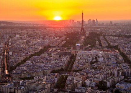 View of Paris and the Eiffel Tower at sunset View of Paris and the Eiffel Tower at sunset