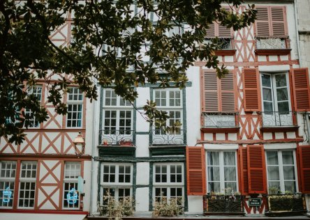 Traditional Basque colorful half-timbered houses