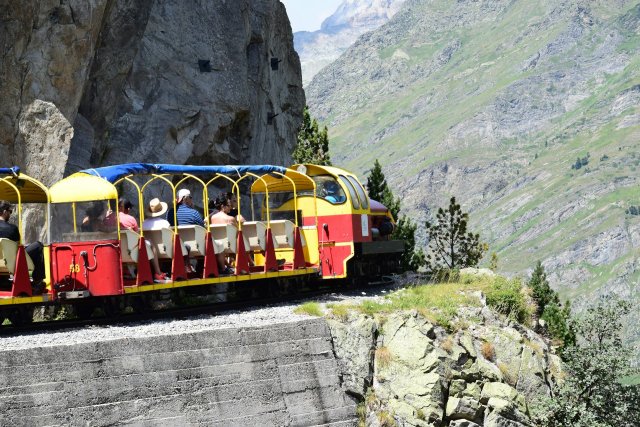 Tourist train in the Pyrenees mountains near Artouste