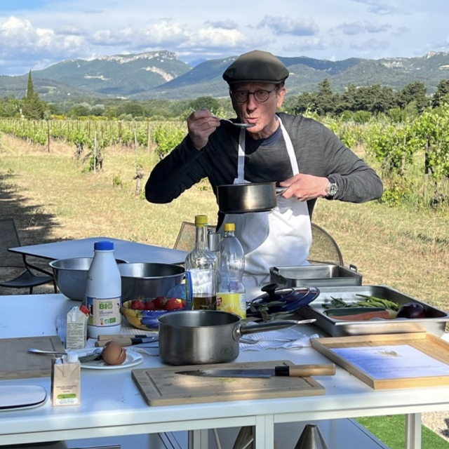 Bruce from Australia enjoying his cooking class with Chef Benoit