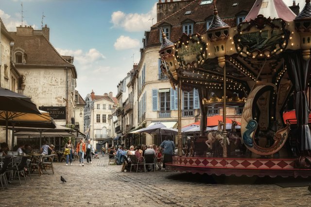 The city of Dijon, with a carousel