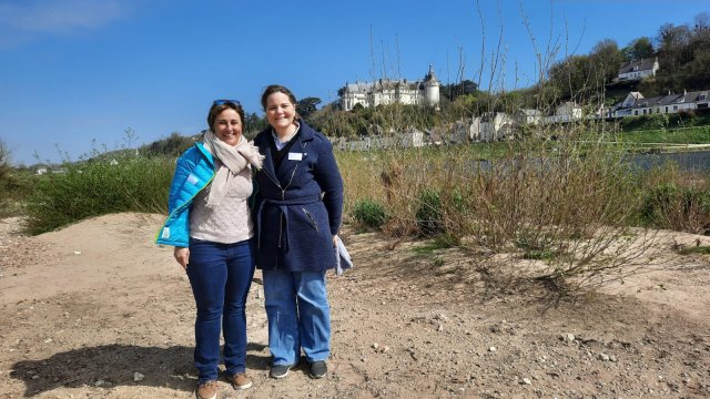 Trip planners Emilie and Laura on an island in the middle of the Loire River