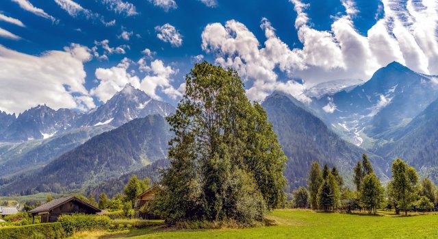 Les Houches, mountains in the Haute-Savoie Auvergne-Rhône-Alpes region of eastern France