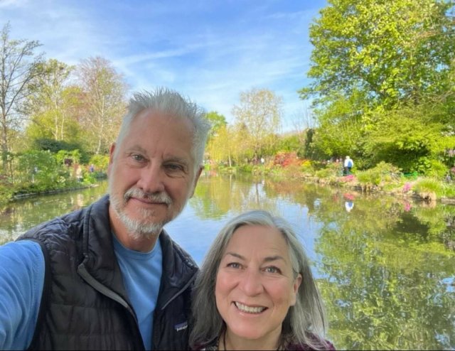 Travelers Liz & Robin in Monet's garden in Giverny