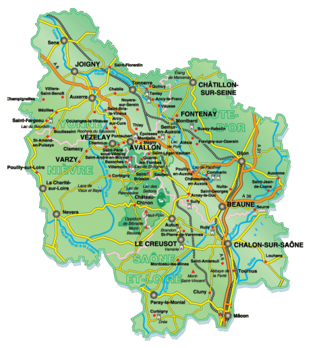 Map of Burgundy, France