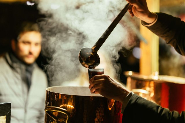 Mulled wine being served at Riquewihr Christmas market