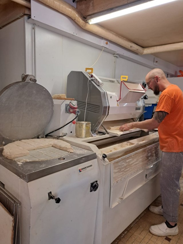 Xavier the bake, shaping the baguettes